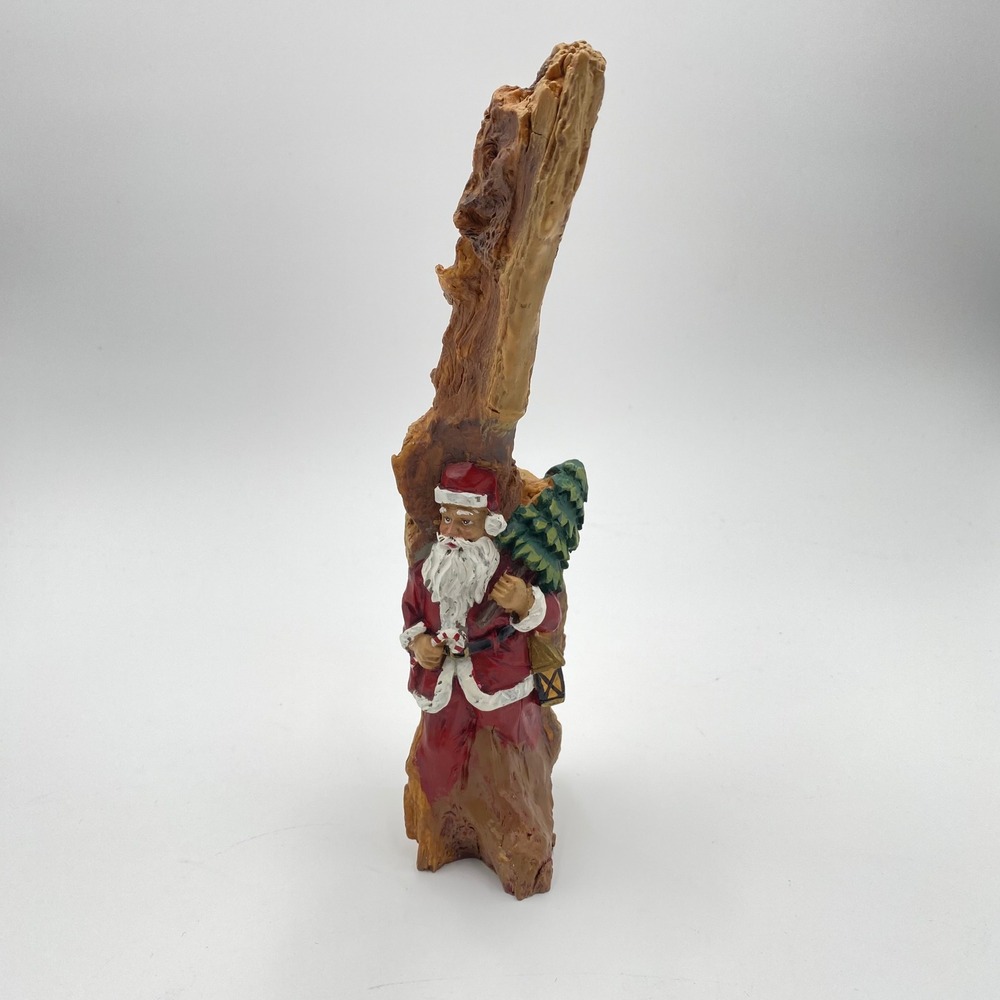 Vintage Rustic Santa Claus Christmas Tree Carved on Wood Old World Resin Holiday